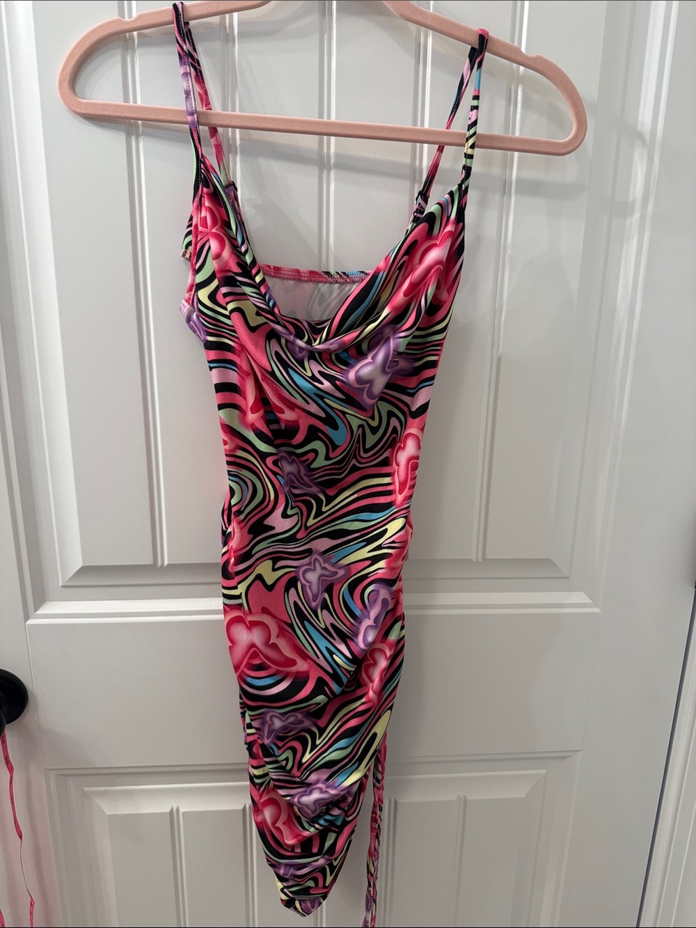 🔴 SHEIN Multicolor Swirl Cowl Neck Slip Dress - Pink, Purple, Black, Green, Blue